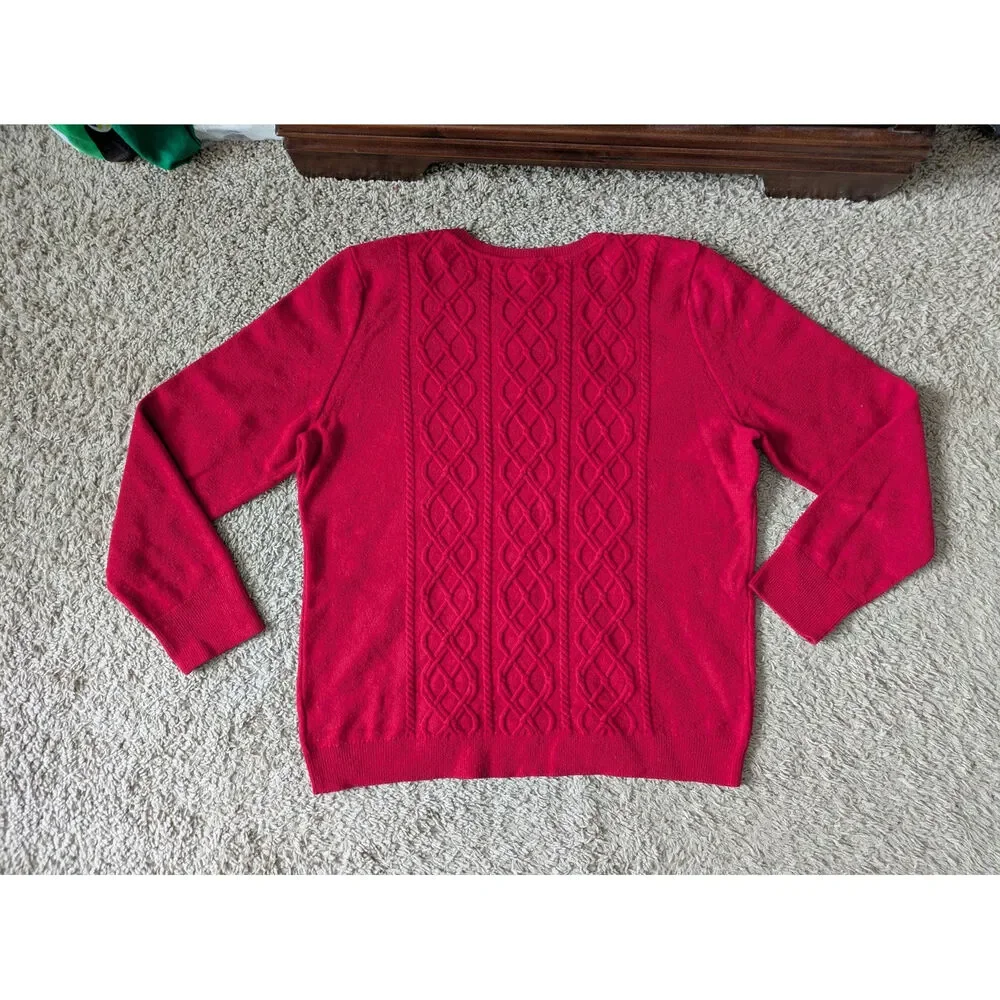 Talbots Cable Knit Sweater XL Red Lambs Wool Blend Old Money Granny Holiday